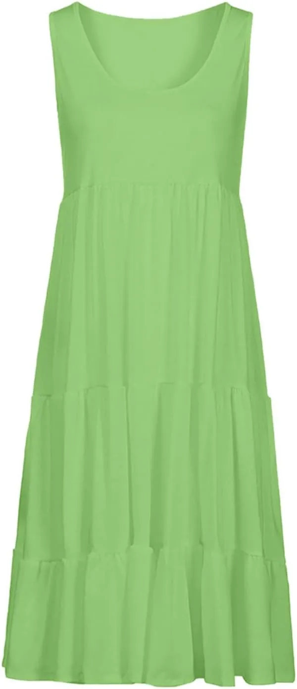hlysgo Plus Size Summer Dresses for Women 2025 Casual Sleeveless Mini Beach Sundresses Flowy Tiered Tank Dress with Pockets