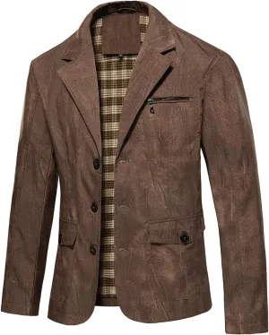 HOOD CREW Mens Casual Blazer Vintage Sports Coat Button Up Lightweight Business Suit Jackets with Pockets