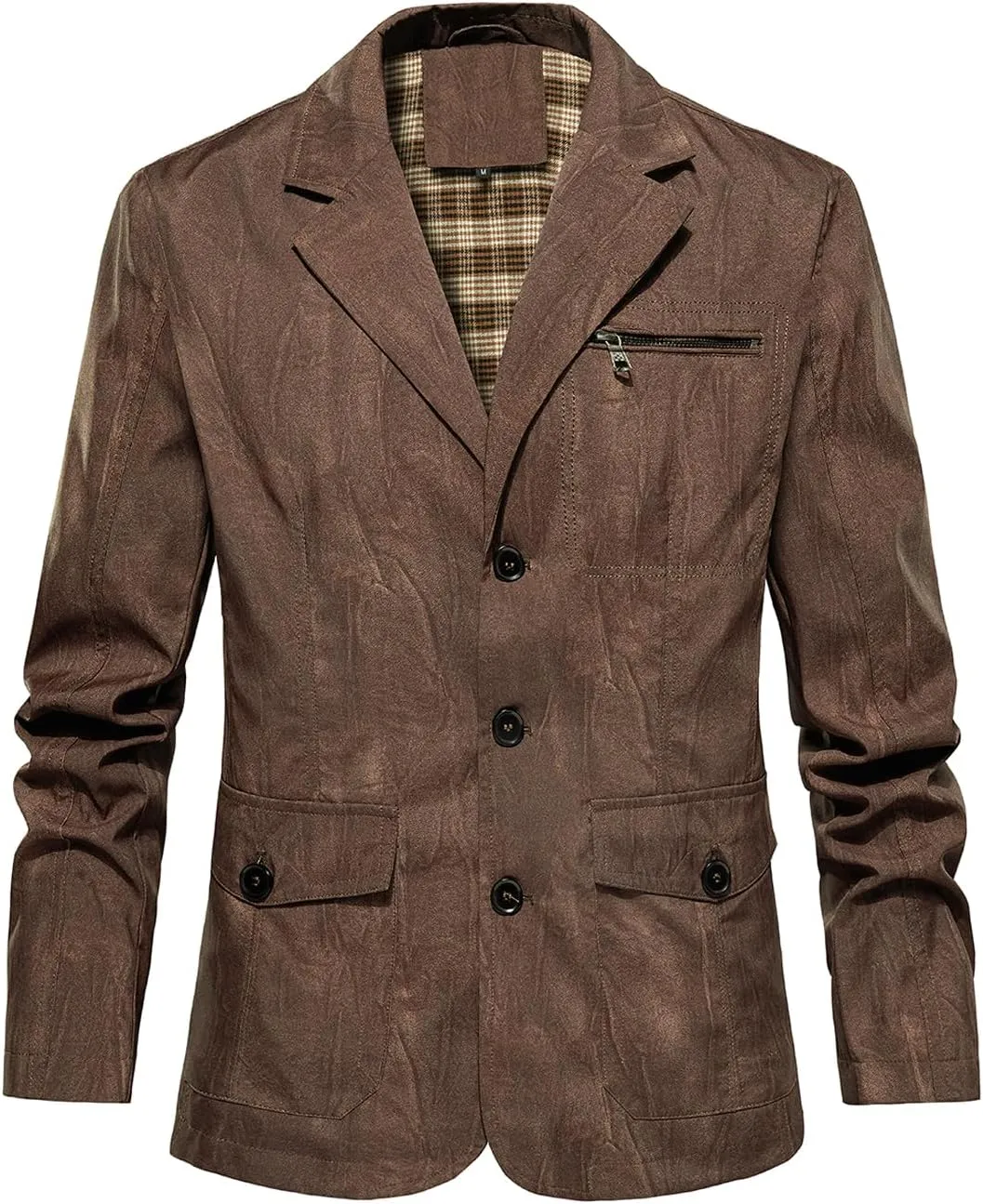 HOOD CREW Mens Casual Blazer Vintage Sports Coat Button Up Lightweight Business Suit Jackets with Pockets