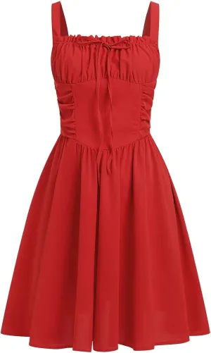 IDOPIP Women Summer Floral Print Boho Mini Dress Spaghetti Straps Ruffle Sundress Casual Corset Wedding Guest Short Dress
