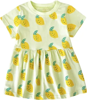 Infant Toddler Girls Short Sleeve Casual Dress Fruits Print Sundress A-Line Pleated Beach Dress