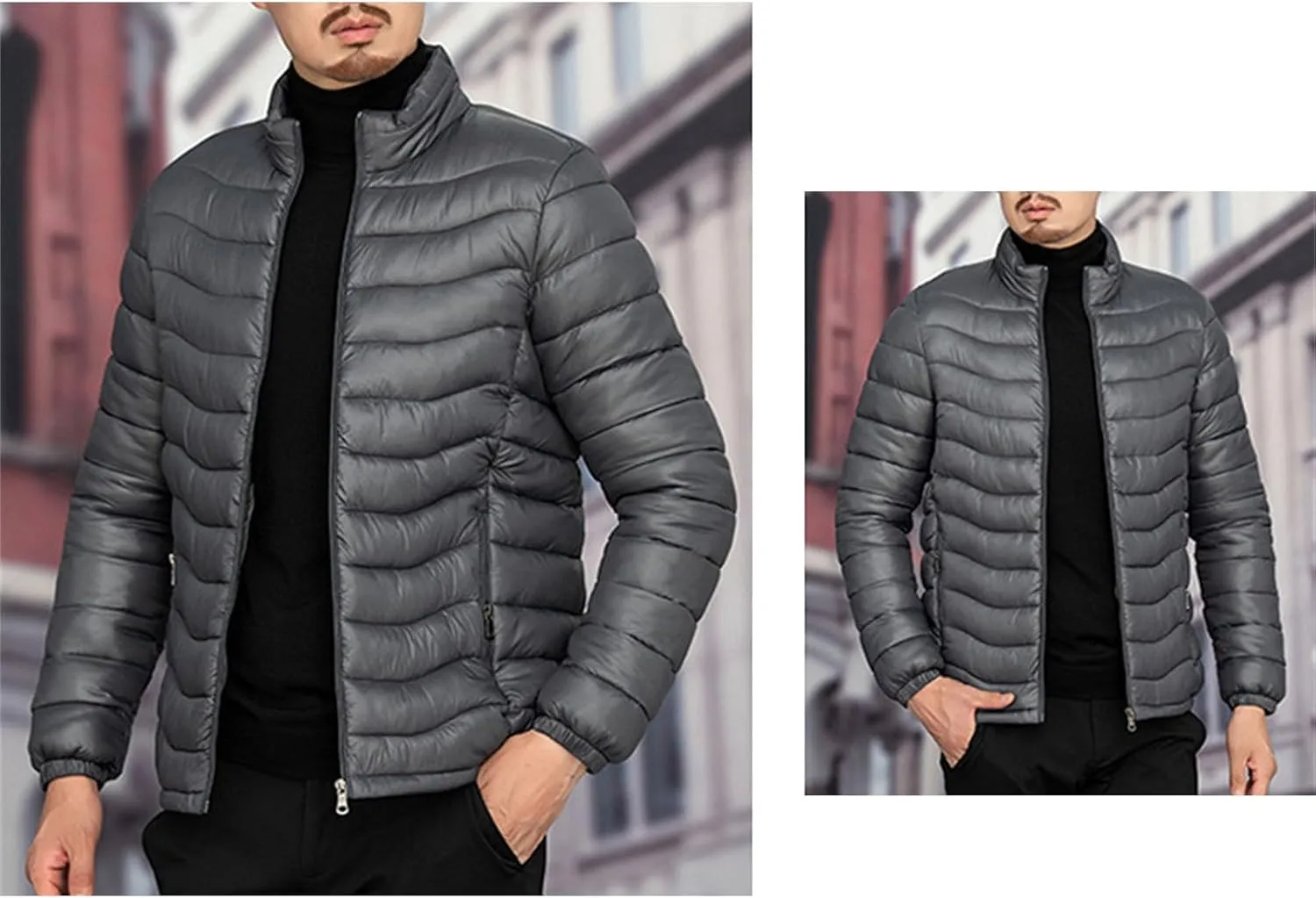 JEsilunmaMY Men's Warm Cropped Down Jacket Lightweight Stand Collar Packable Puffer Jacket Fall Winter Padded Cotton Coat
