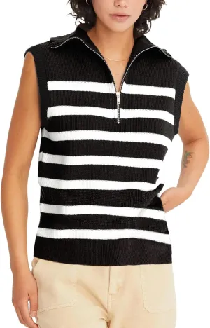 Kedera Women's Striped Sweater Vest V Neck Sleeveless Work Sweater Quarter Zip Knit Vest Top 2024 Trendy Office Outfits