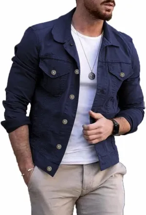 Kinghua Mens Denim Jacket Button Up Long Sleeve Slim Fit Jean Jacket Casual Fall Coat