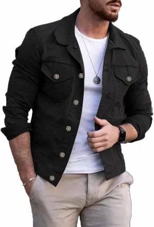 Kinghua Mens Denim Jacket Button Up Long Sleeve Slim Fit Jean Jacket Casual Fall Coat