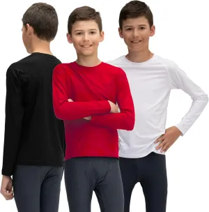 KISTA 3 Pack Kid's & Boy's Cool Dry Long Sleeve Compression Shirts, Athletic Workout Shirt, Sports Base Layer T-Shirt