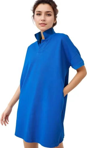 Ladyful Womens Casual Button Down Shirt Dress Polo Oversize Short Sleeve Dress Beach Cover Up Mini Shirts Dress