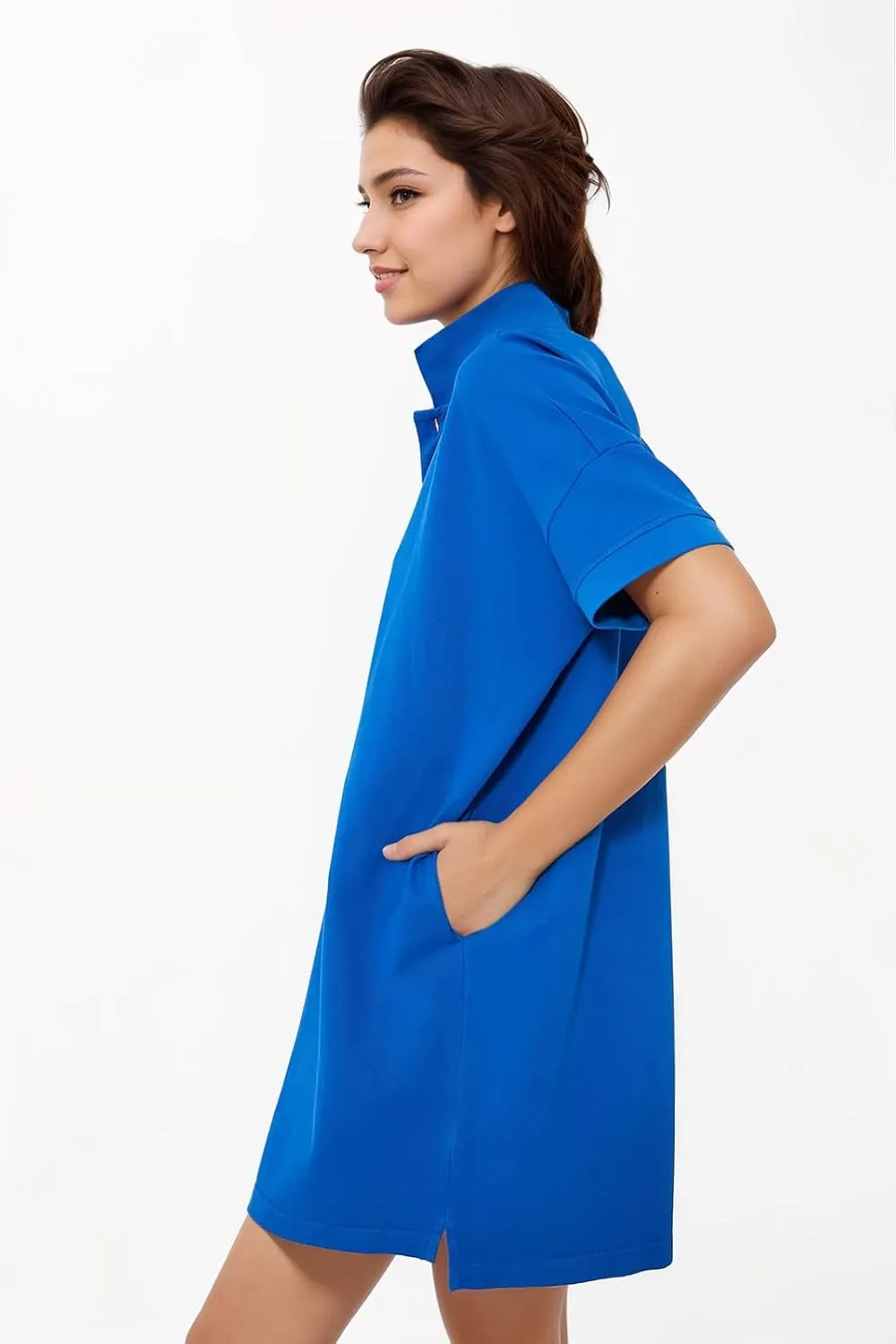 Ladyful Womens Casual Button Down Shirt Dress Polo Oversize Short Sleeve Dress Beach Cover Up Mini Shirts Dress