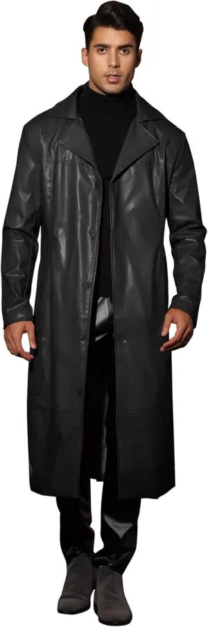 Lars Amadeus PU Faux Leather Long Jacket for Men's Vintage Lapel Gothic Trench Coat Outwear