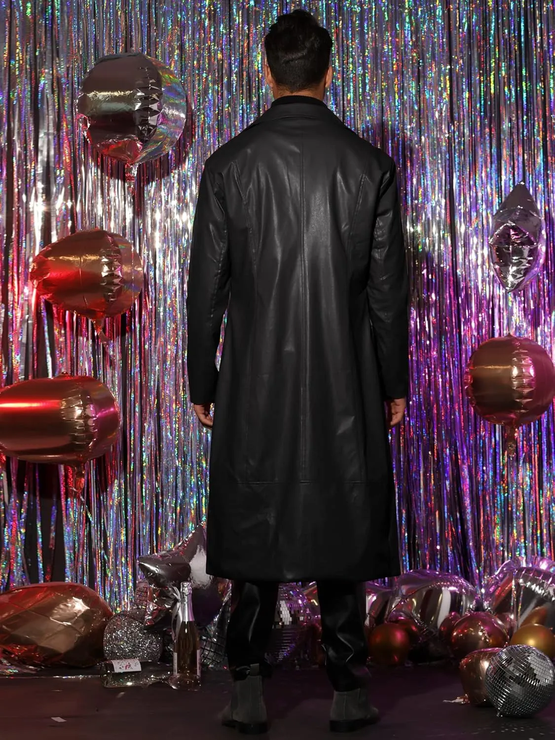 Lars Amadeus PU Faux Leather Long Jacket for Men's Vintage Lapel Gothic Trench Coat Outwear