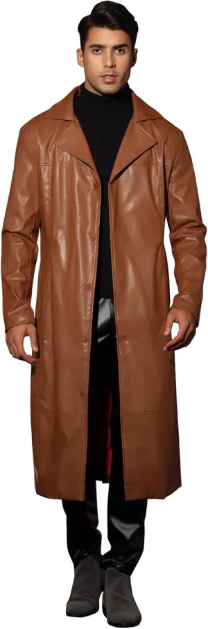 Lars Amadeus PU Faux Leather Long Jacket for Men's Vintage Lapel Gothic Trench Coat Outwear