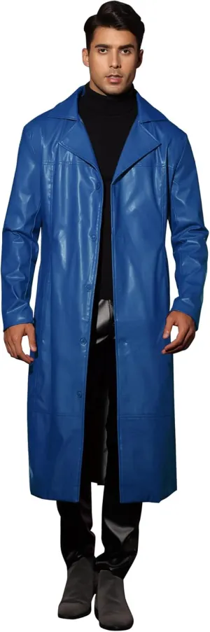 Lars Amadeus PU Faux Leather Long Jacket for Men's Vintage Lapel Gothic Trench Coat Outwear
