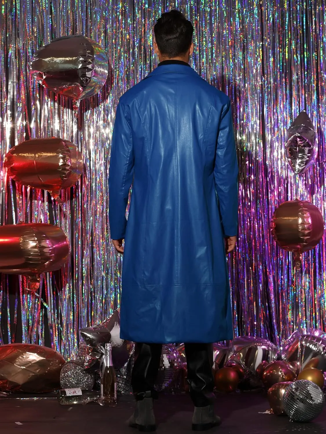 Lars Amadeus PU Faux Leather Long Jacket for Men's Vintage Lapel Gothic Trench Coat Outwear