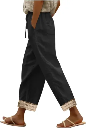 Lastesso Linen Pants Women Casual High Waist Cotton Summer Comfy Slacks Lightweight Vacation Hawaii Trousers with Pockets