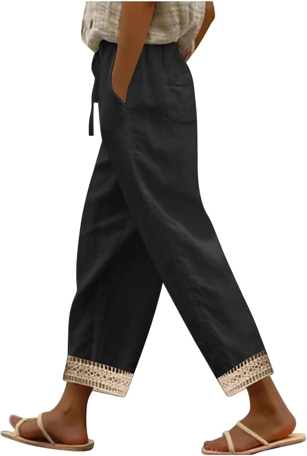 Lastesso Linen Pants Women Casual High Waist Cotton Summer Comfy Slacks Lightweight Vacation Hawaii Trousers with Pockets
