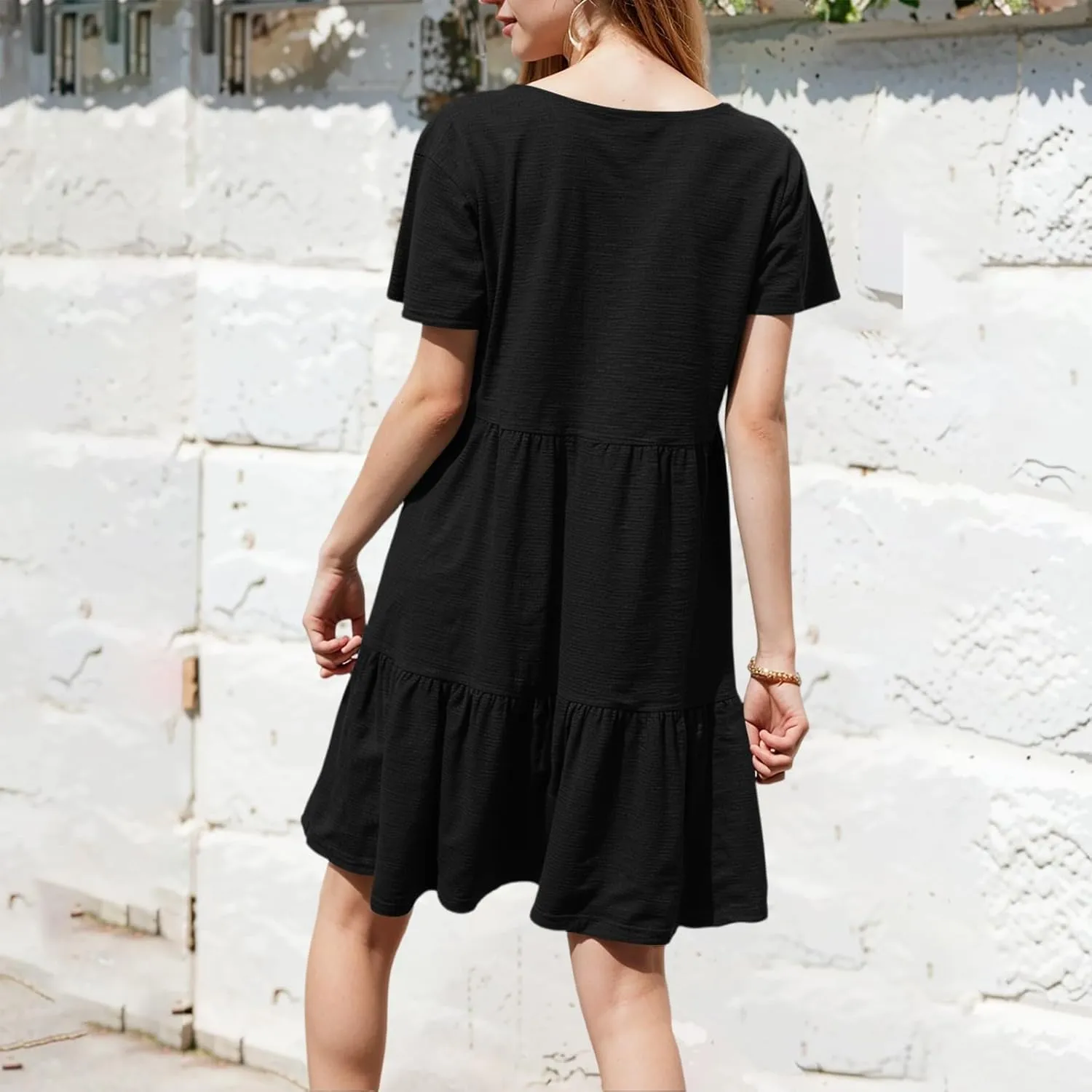 lcyhony Summer Dresses for Women 2025 Vacation Beach Short Sleeve Tshirt Dress Y2k Loose fit Scoop Neck Tiered Mini Sundress