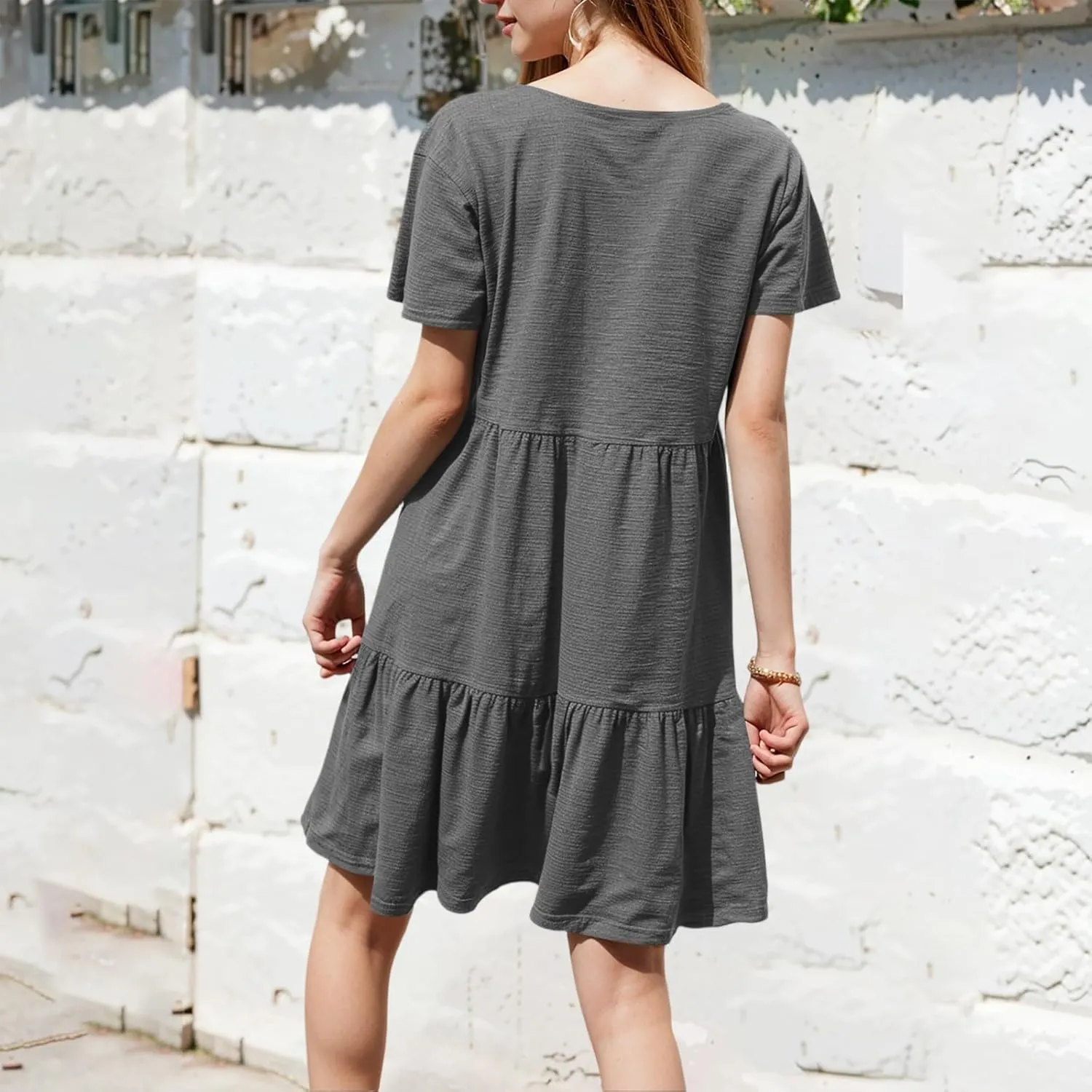 lcyhony Summer Dresses for Women 2025 Vacation Beach Short Sleeve Tshirt Dress Y2k Loose fit Scoop Neck Tiered Mini Sundress