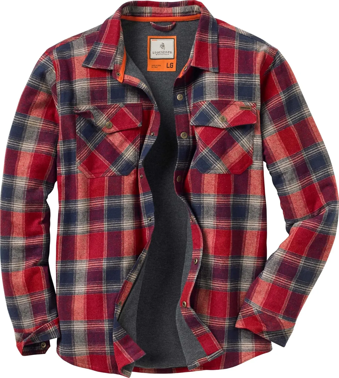 Legendary Whitetails Archer Flannel Thermal Lined Shirt Jacket for Men, Quilted Insulated Plaid Work Outerwear Coat