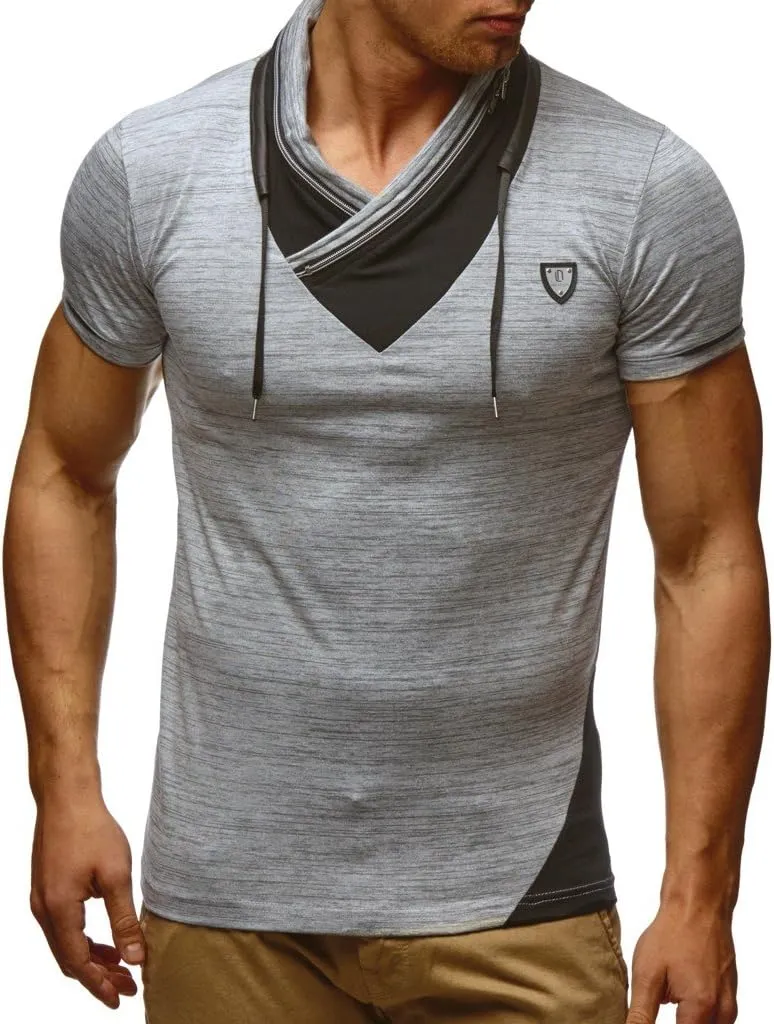 Leif Nelson Men's Summer t-Shirt Stand-up Collar Slim fit Casual Cotton LN805
