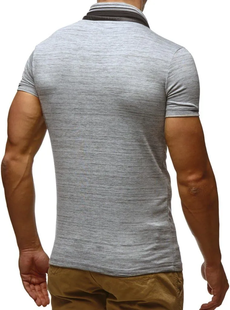 Leif Nelson Men's Summer t-Shirt Stand-up Collar Slim fit Casual Cotton LN805