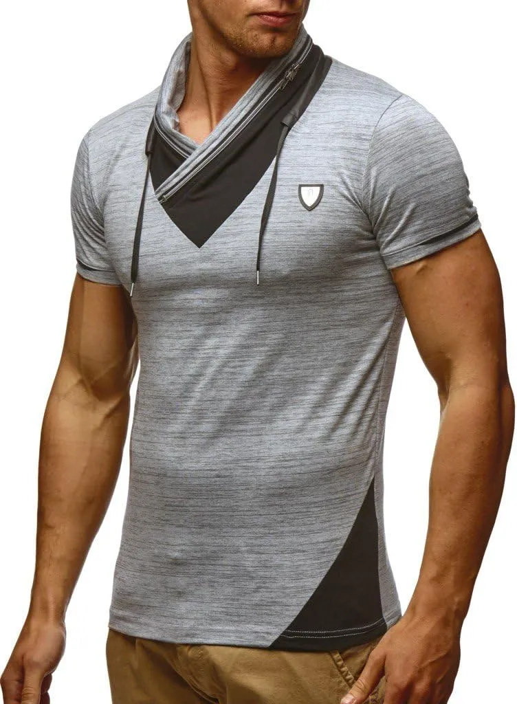 Leif Nelson Men's Summer t-Shirt Stand-up Collar Slim fit Casual Cotton LN805