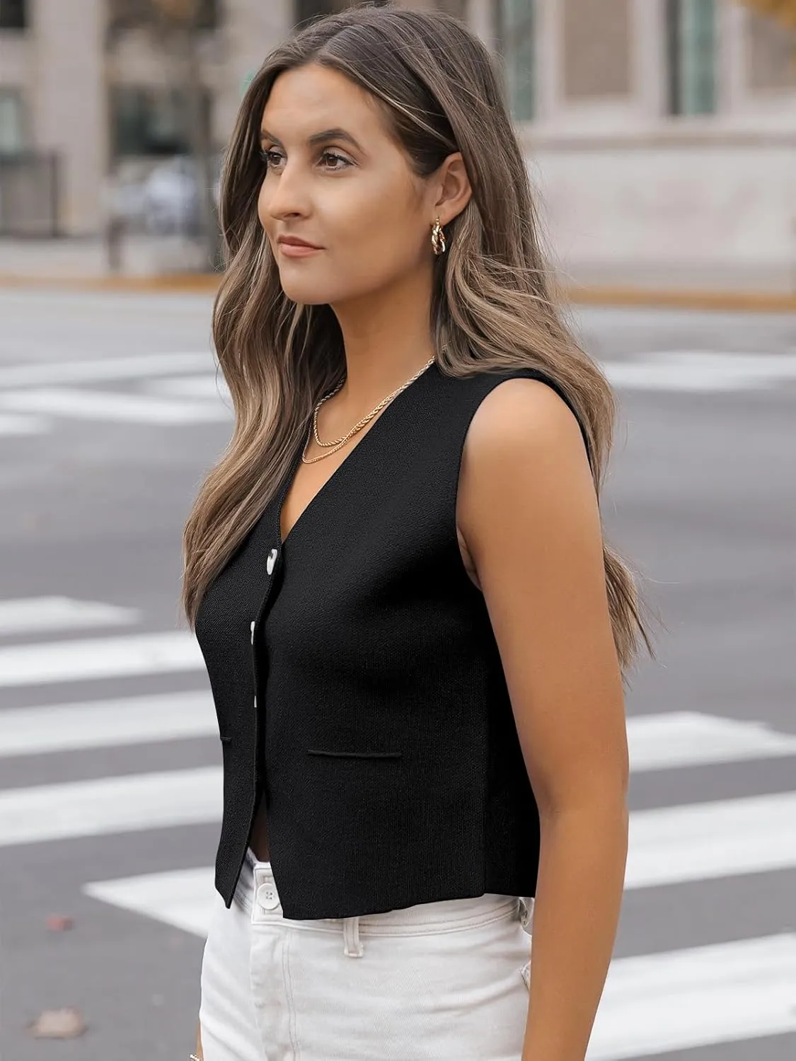 LILLUSORY Sweater Vest Women Dressy Button Up Sweater Tank Tops 2024 Knit Work Business Casual Outfits