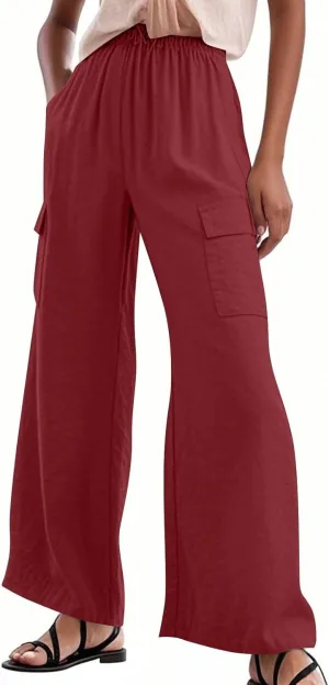 Linen Cargo Pants Women Lightweight Business Casual Summer Pants Comfy Cotton Work Trousers Baggy Slacks with Pockets