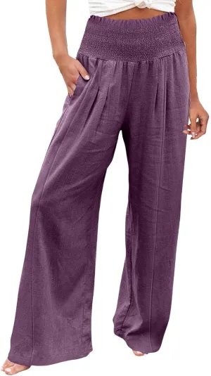 Linen Pant Women Spring Wide Leg Pant for 2025 High Waisted Cotton Summer Casual Trousers