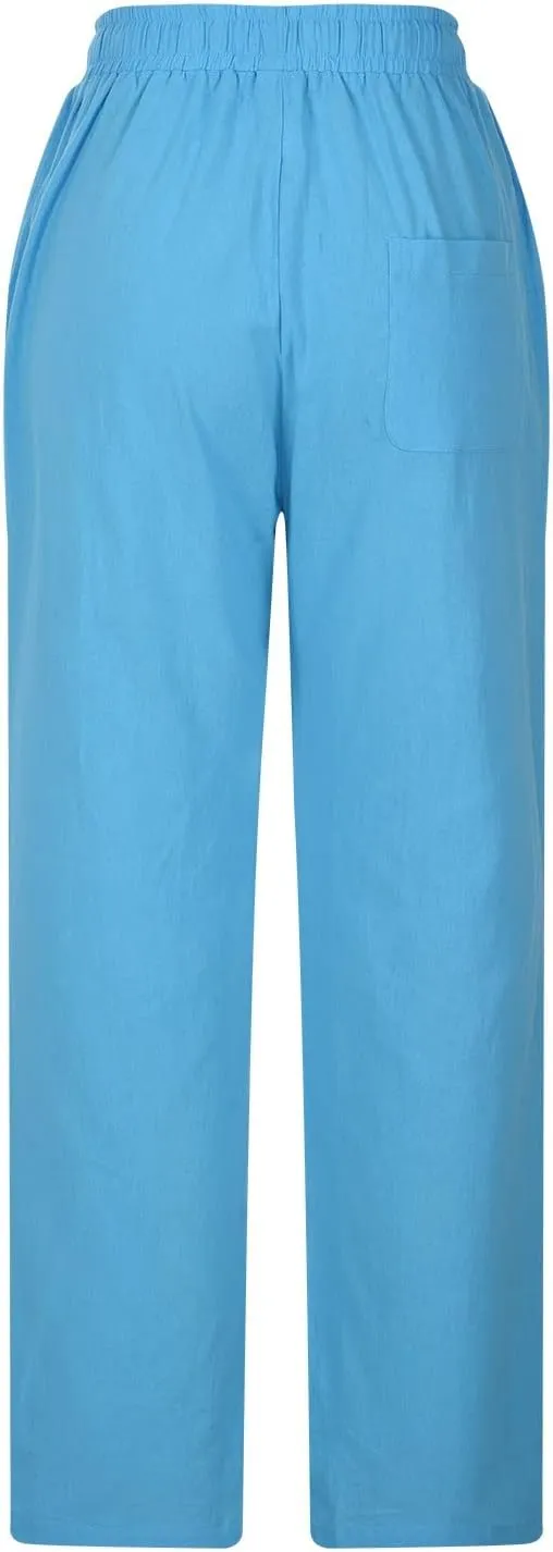 Linen Pants for Men 2023 Casual Stylish Drawstring Cotton Trousers Regular Fit Elastic Waist Solid Straight Legs