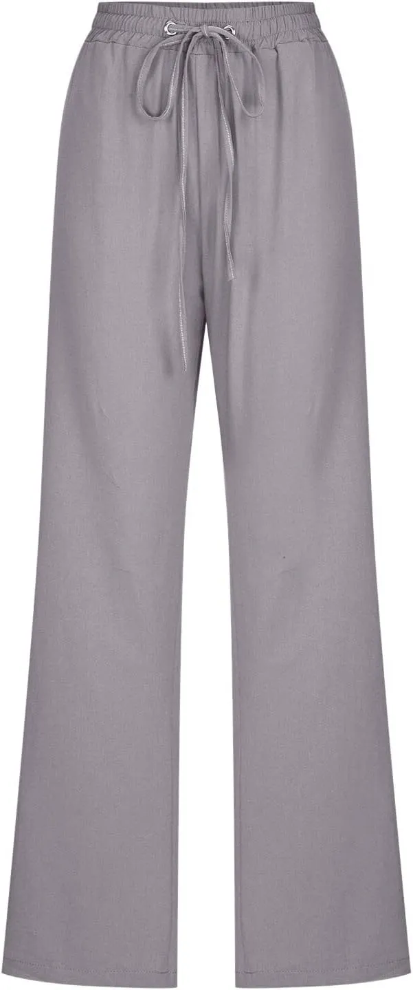 Linen Pants for Women Beach Vacation Elastic Waist Drawstring Trousers Pant Gauze Loose 2025 Casual Summer Clothes