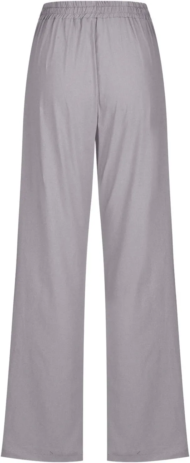 Linen Pants for Women Beach Vacation Elastic Waist Drawstring Trousers Pant Gauze Loose 2025 Casual Summer Clothes