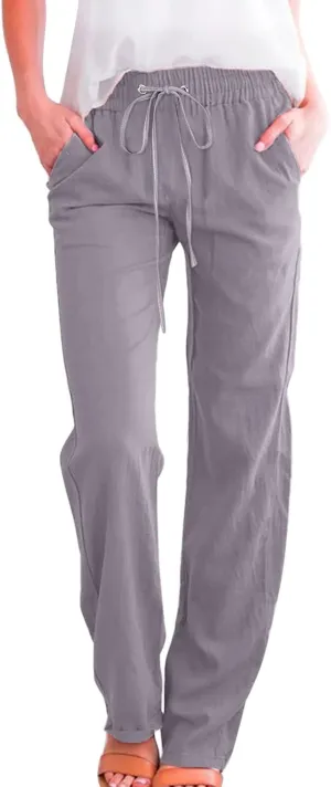 Linen Pants for Women Beach Vacation Elastic Waist Drawstring Trousers Pant Gauze Loose 2025 Casual Summer Clothes