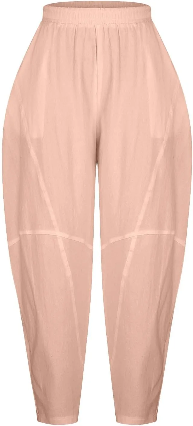 Linen Pants Women 2025 Summer Elastic High Waist Wide Leg Trousers Casual Loose Fit Harem Palazzo with Pockets