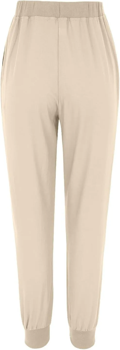 Linen Pants Women Drawstring Elastic Waist Tapered Leg Pants Casual Jogger Baggy Summer Trendy Beach Vacation Trousers