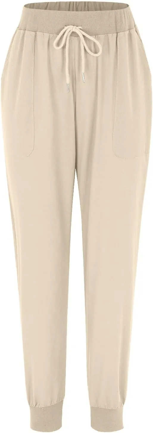 Linen Pants Women Drawstring Elastic Waist Tapered Leg Pants Casual Jogger Baggy Summer Trendy Beach Vacation Trousers