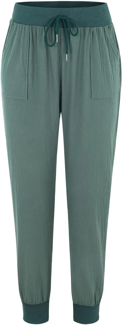 Linen Pants Women Jogger Pants Tapered Leg Summer Casual Drawstring Elastic Waist Lightweight Joggers with Pockets