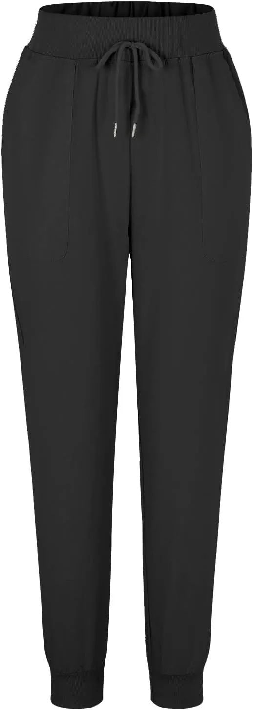Linen Pants Women Jogger Pants Tapered Leg Summer Casual Drawstring Elastic Waist Lightweight Joggers with Pockets