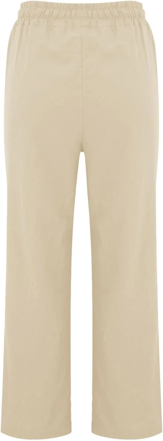 Linen Pants Women Summer Casual Beach Vacation Drawstring High Waist Loose Stright Wide Leg Pants Trouser for Women