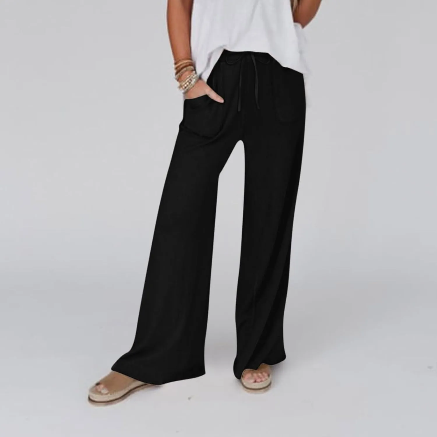 Linen Trousers Women Summer Cotton Palazzo Pants for Womens Dressy Pant Drawstring Woman