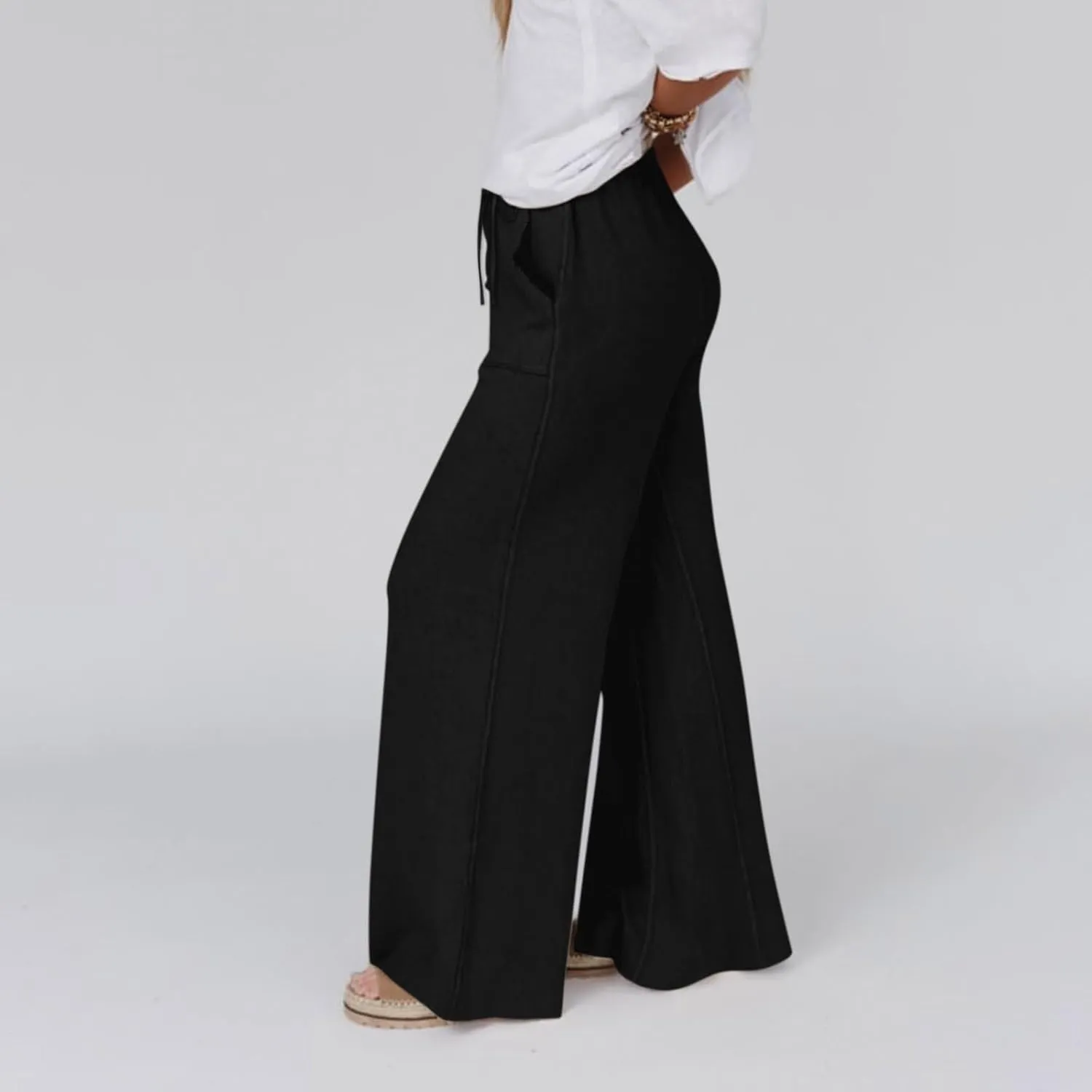 Linen Trousers Women Summer Cotton Palazzo Pants for Womens Dressy Pant Drawstring Woman