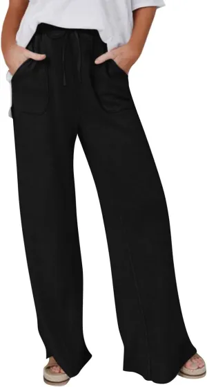 Linen Trousers Women Summer Cotton Palazzo Pants for Womens Dressy Pant Drawstring Woman