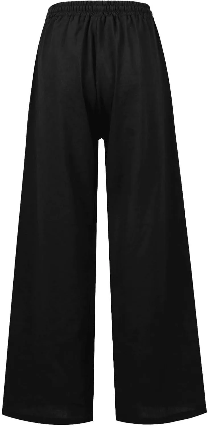 Linen Trousers Women Summer Cotton Palazzo Pants for Womens Dressy Pant Drawstring Woman