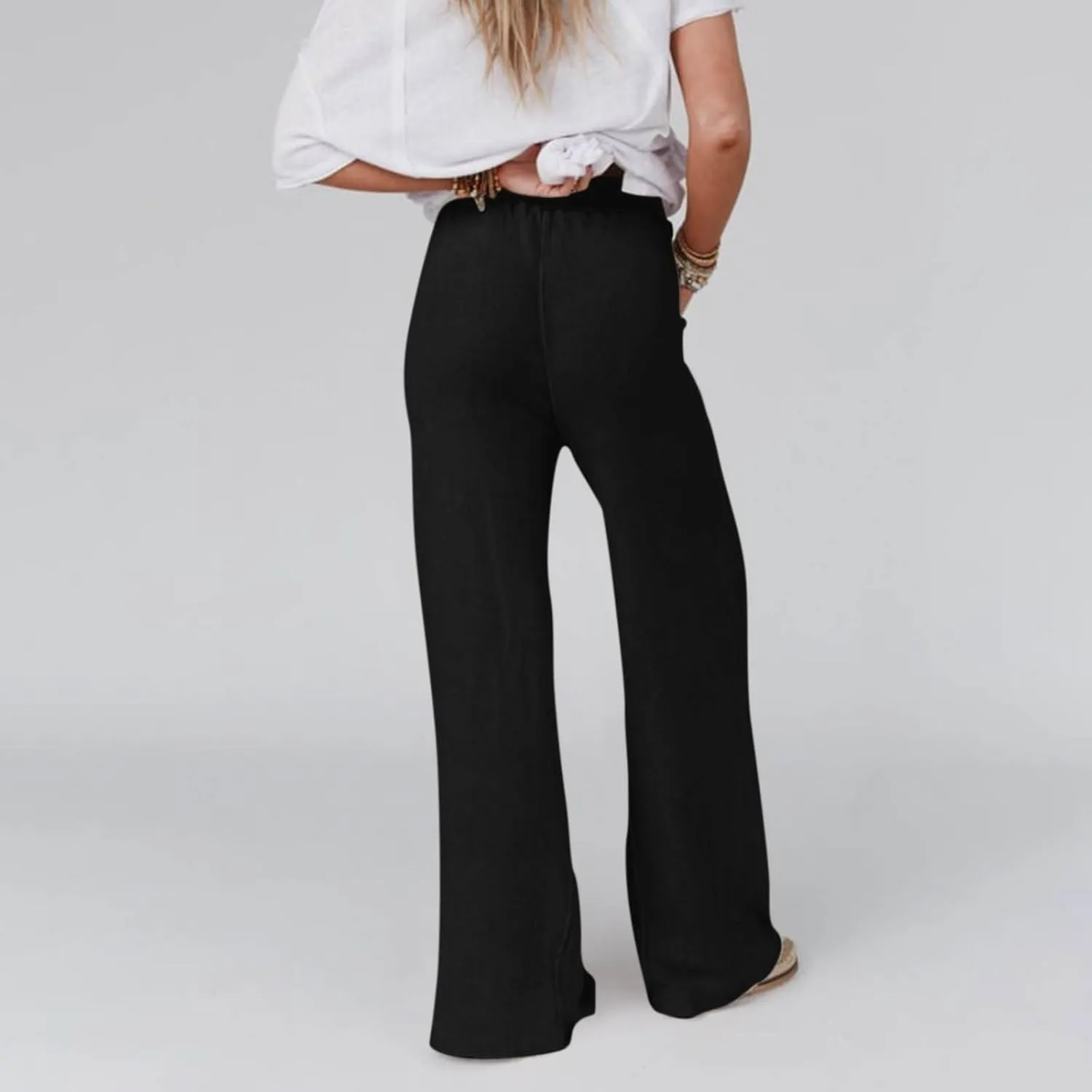 Linen Trousers Women Summer Cotton Palazzo Pants for Womens Dressy Pant Drawstring Woman