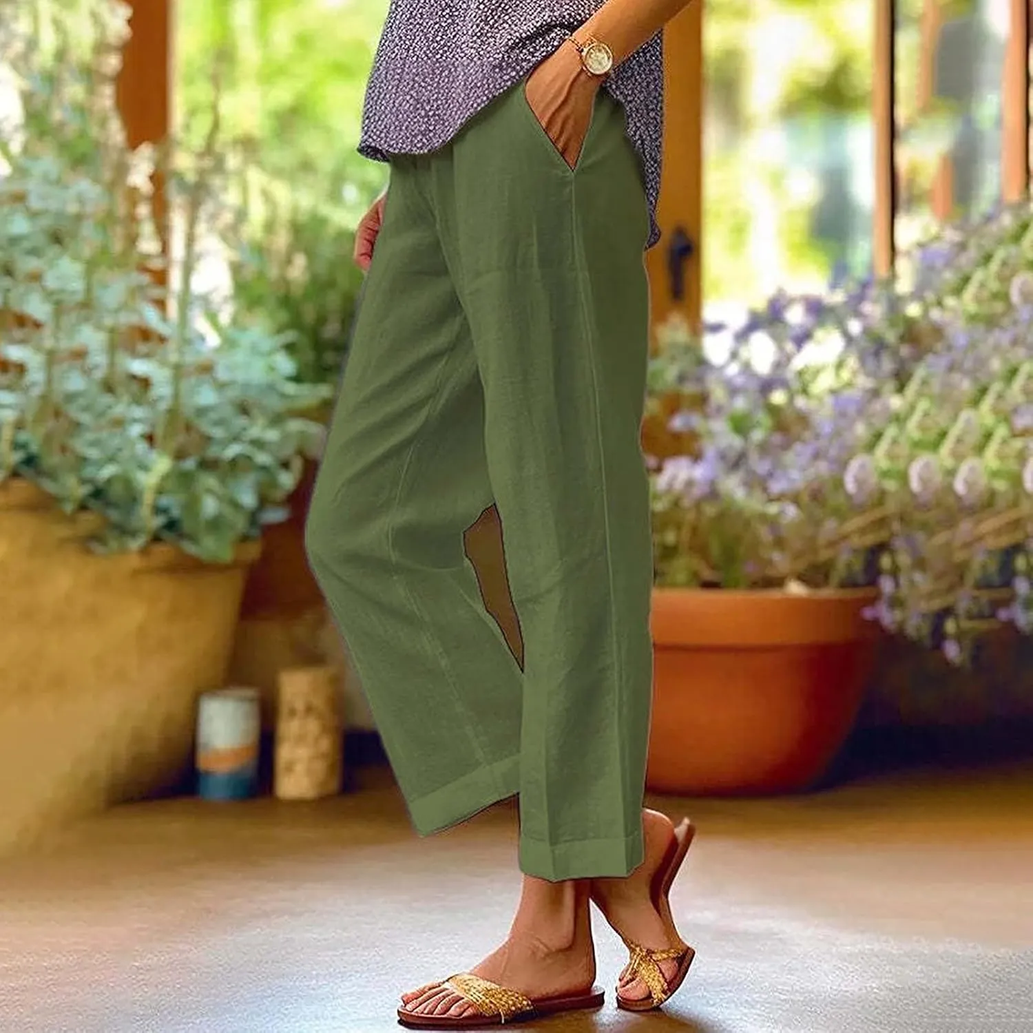 Linen Wide Leg Pants for Women Plus Spring Crop Wide Leg Linen Pants for Women Casual Loose Pants Woman