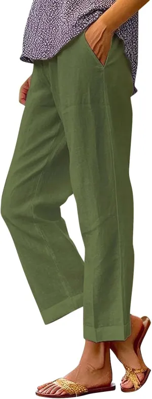 Linen Wide Leg Pants for Women Plus Spring Crop Wide Leg Linen Pants for Women Casual Loose Pants Woman