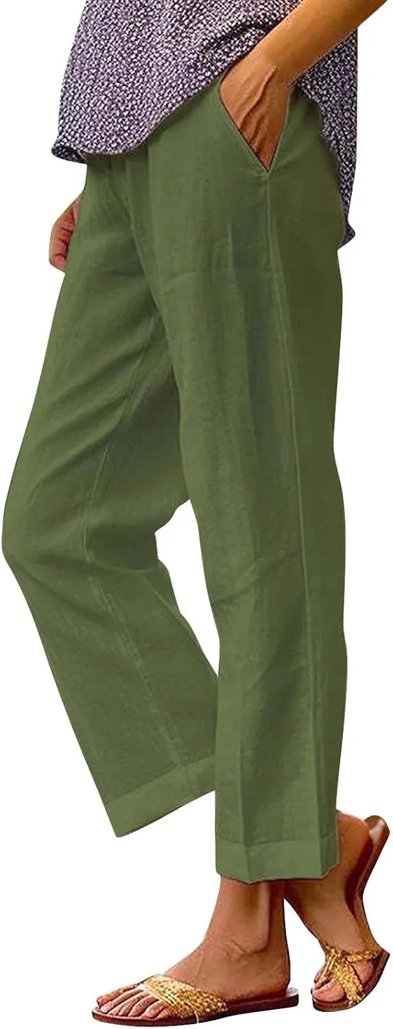 Linen Wide Leg Pants for Women Plus Spring Crop Wide Leg Linen Pants for Women Casual Loose Pants Woman