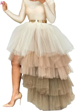 Lisong Women Muti Color Maxi Tulle Floor Length Layered High Waist Spectial Occasion Skirt