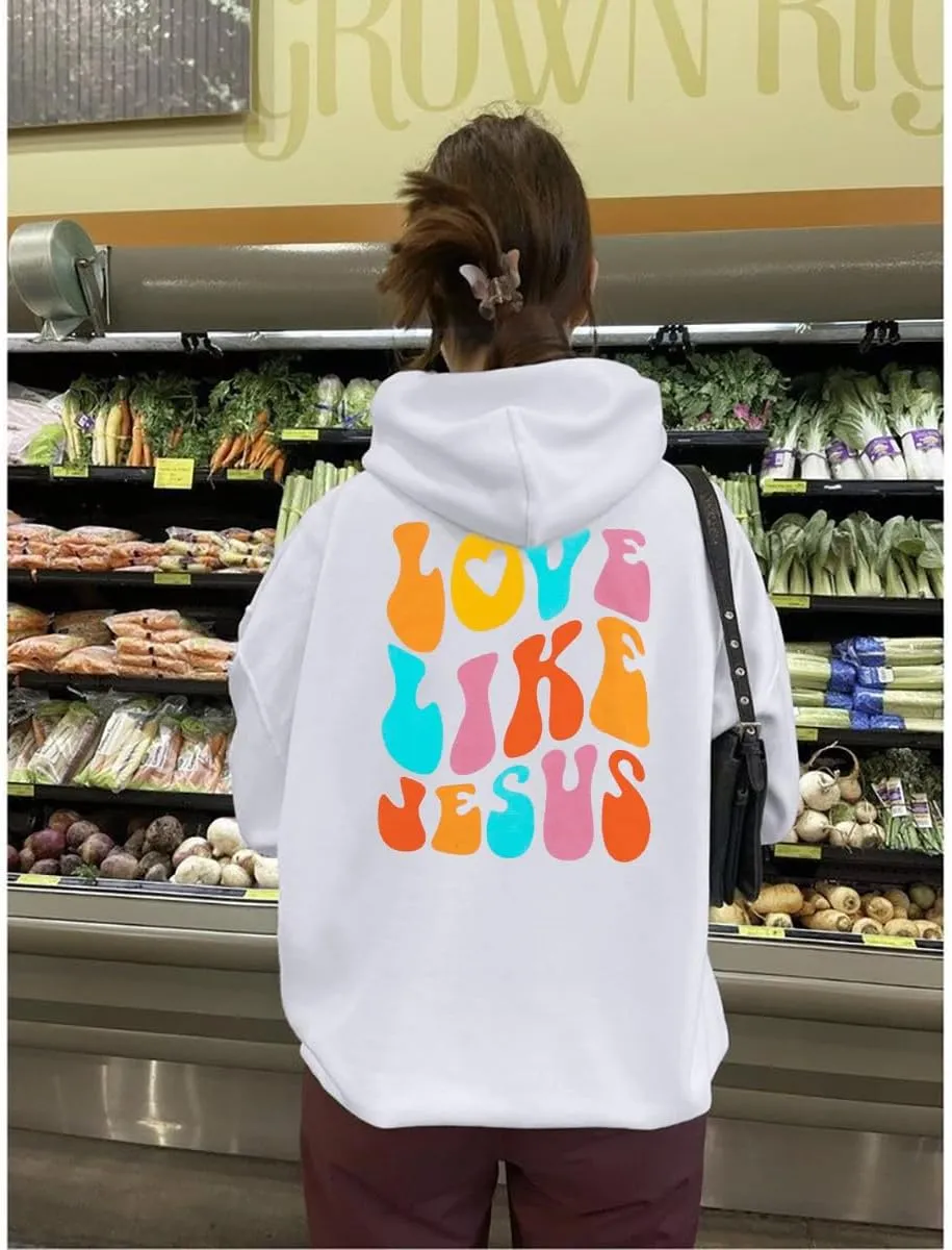 LUKYCILD Christian Tshirts Women Love like Jesus Sweatshirt Jesus Faith Shirts Religious God Oversized Pullover Hoodie