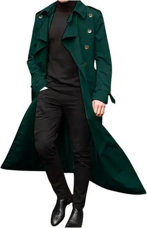 Maiyifu-GJ Men's Fall Winter Trench Coat Slim Fit Double Breasted Long Jacket Casual Lightweight Windbreaker Overcoat