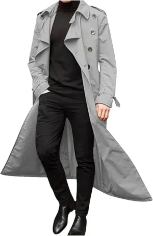 Maiyifu-GJ Men's Fall Winter Trench Coat Slim Fit Double Breasted Long Jacket Casual Lightweight Windbreaker Overcoat